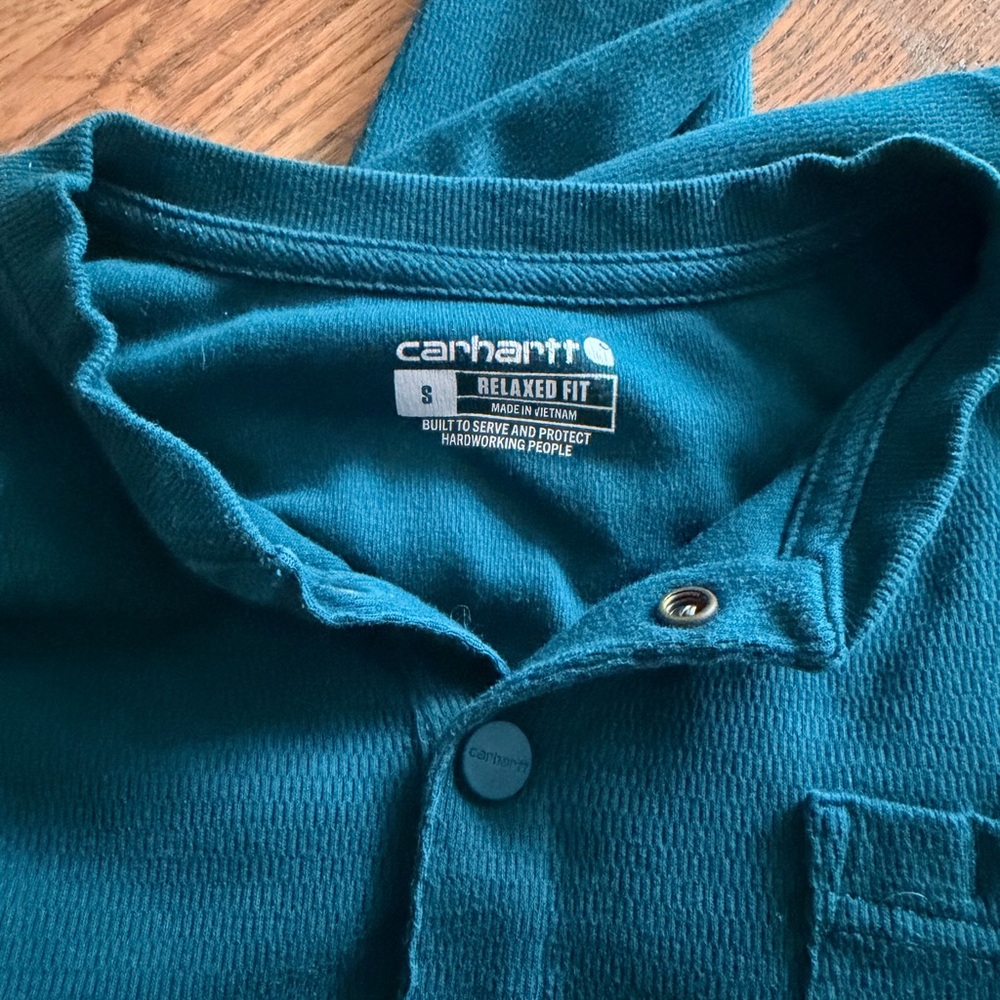Carhartt Teal Button-Placket Henley Thermal Shirt